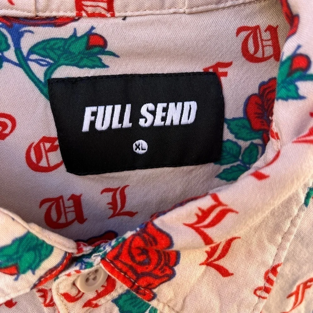 Men's Full Send Button-Down Shirt Multicolor Roses Spell-Out XL‎ Street Art City